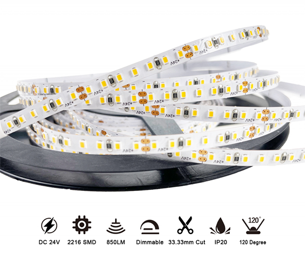High Efficiency DC24V White Color SMD2216 210LEDs 8.6W LED Strip Light