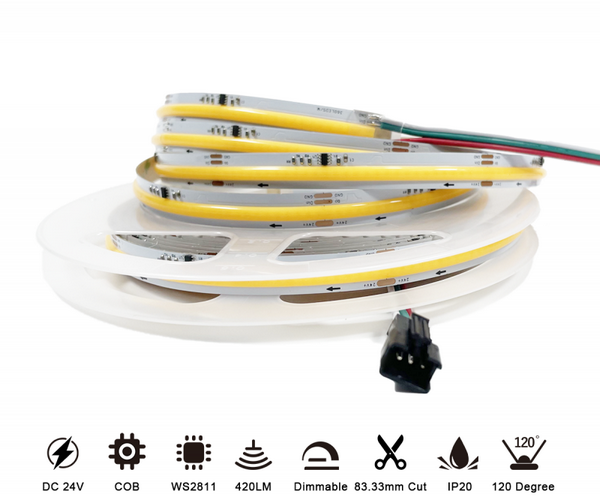 Addressable White WS2811 IC Digital 360Chips DC 24V 11W IP20 IP65 IP67 IP68 COB 2OZ 10mm Led Strip