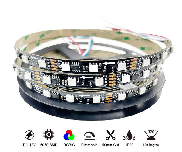 Addressable RGB TM1934 IC Digital 60Leds DC 12V 12W IP20 IP65 IP67 IP68 5050 2OZ 10mm Black PCB Led Strip