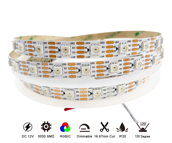 Addressable RGBIC WS2815 IC Digital 60Leds DC 12V 16.8w IP20 IP65 IP67 IP68 5050 2OZ 10mm PCB Led Strip