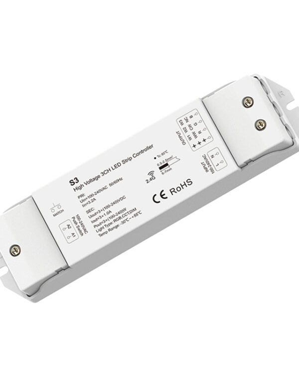 RGB/CCT/Dimming 3 Channel High Voltage LED Strip Controller S3